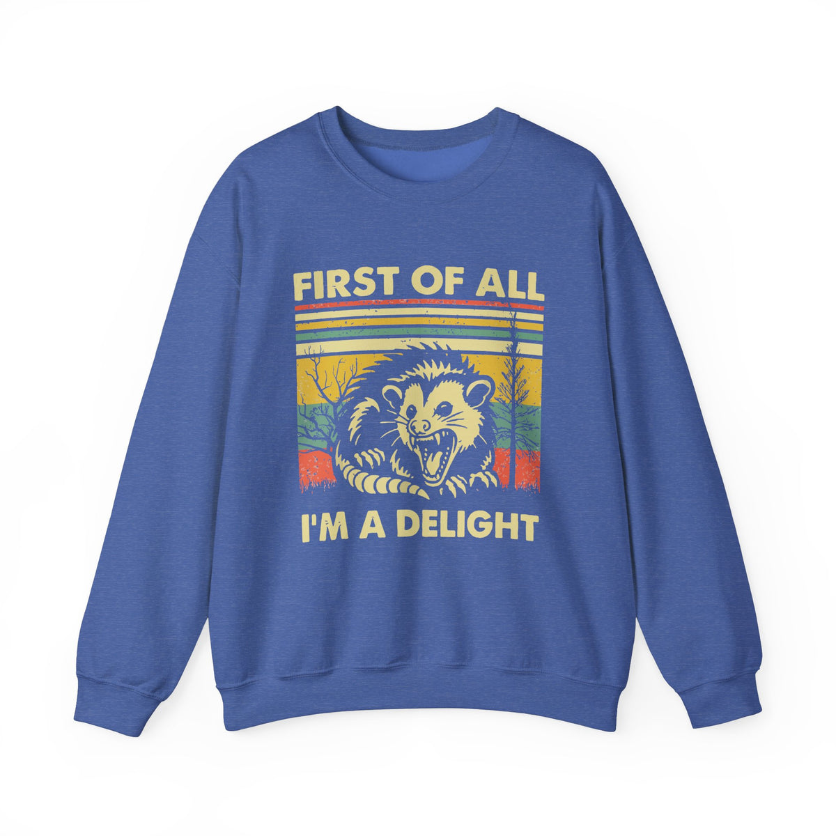 First Of All I'm A Delight Sweatshirt - Funny Angry Possum Sarcastic Meme Gift for Possum Lovers